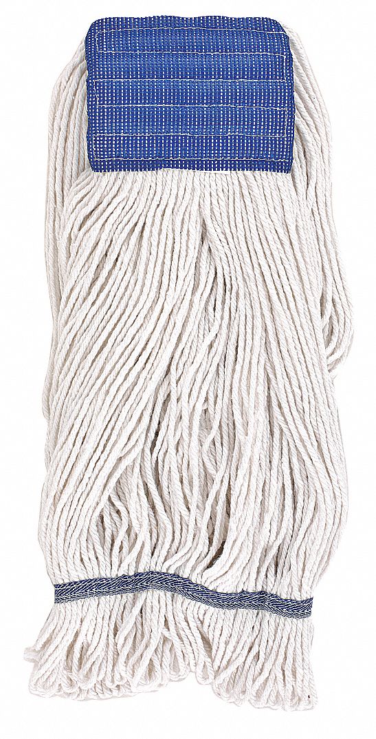 Wet Mop: PET, 16 oz Dry Wt, 5 in Headband Size, White, Launderable, Loop