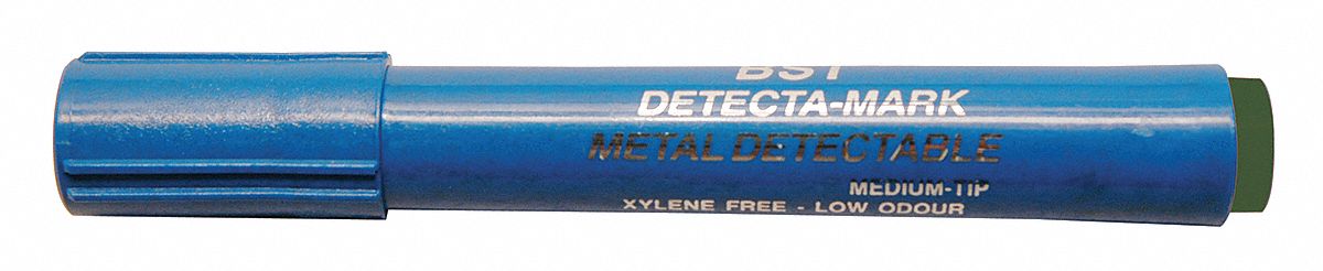 Dry Erase Marker: Capped, Bullet, Green, Std, FDA, (10) Markers, Metal Detectable, 10 PK