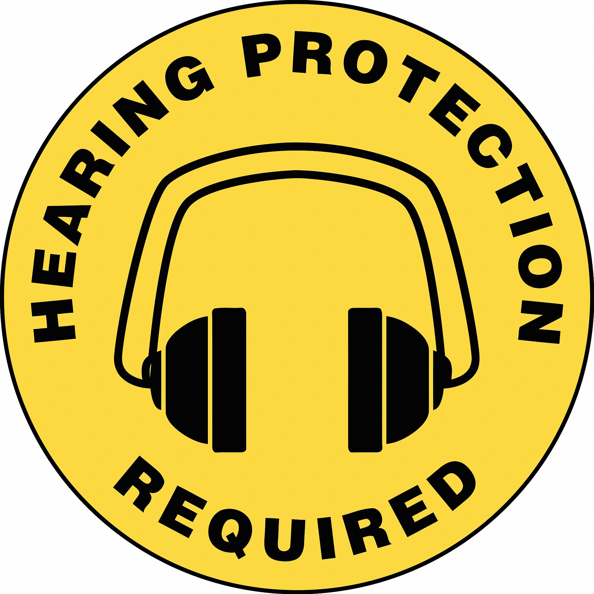 SLIP-GARD ROUND FLOOR SIGN, VINYL, HEARING PROTECTION REQUIRED, NO HEADER, CIRCLE, 3 IN HEIGHT, ADHESIVE MOUNT