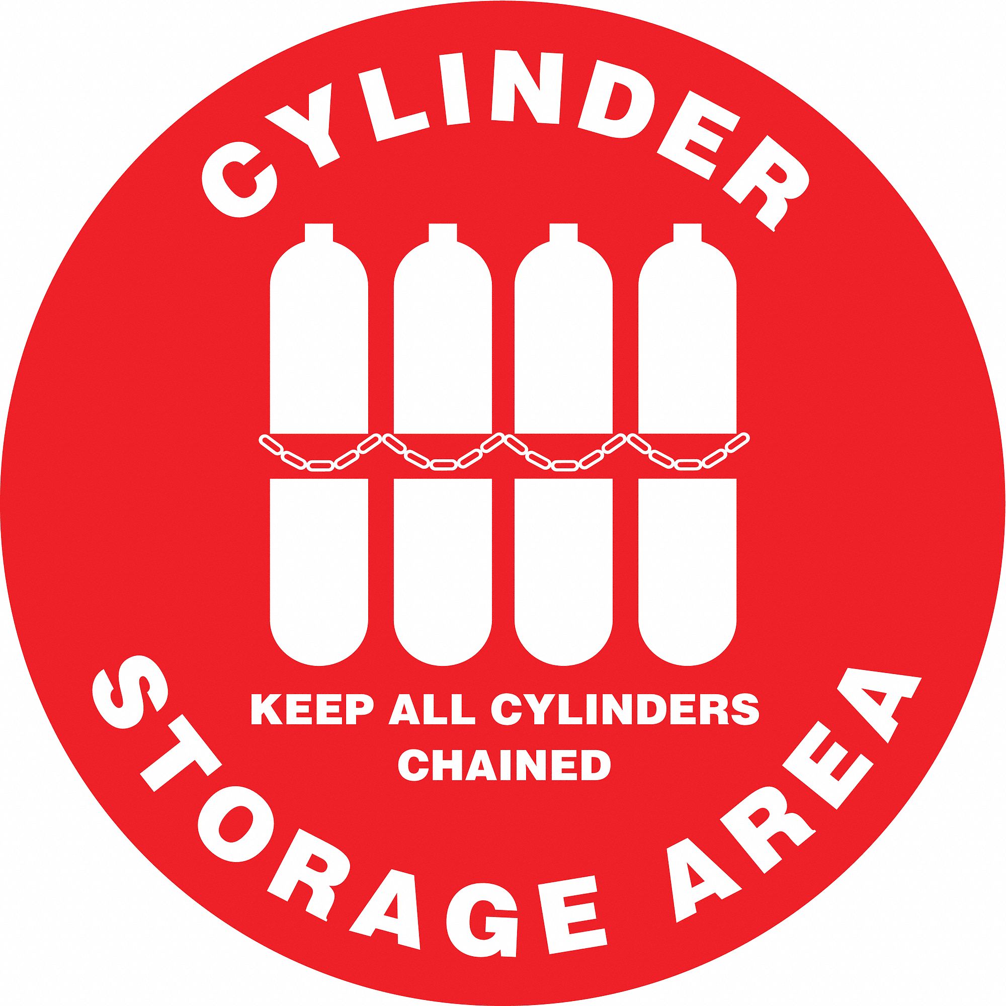 FLOOR SIGN, VINYL, ADHESIVE MOUNT, 17 X 17 IN, NOT RETROREFLECTIVE, CYLINDER STORAGE AREA KEEP ALL CYLINDERS CHAINED