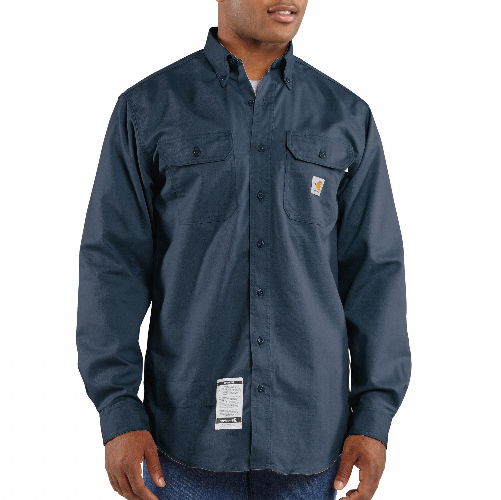CARHARTT Navy Flame-Resistant Collared Shirt, Size: 2XLT, Fits Chest ...