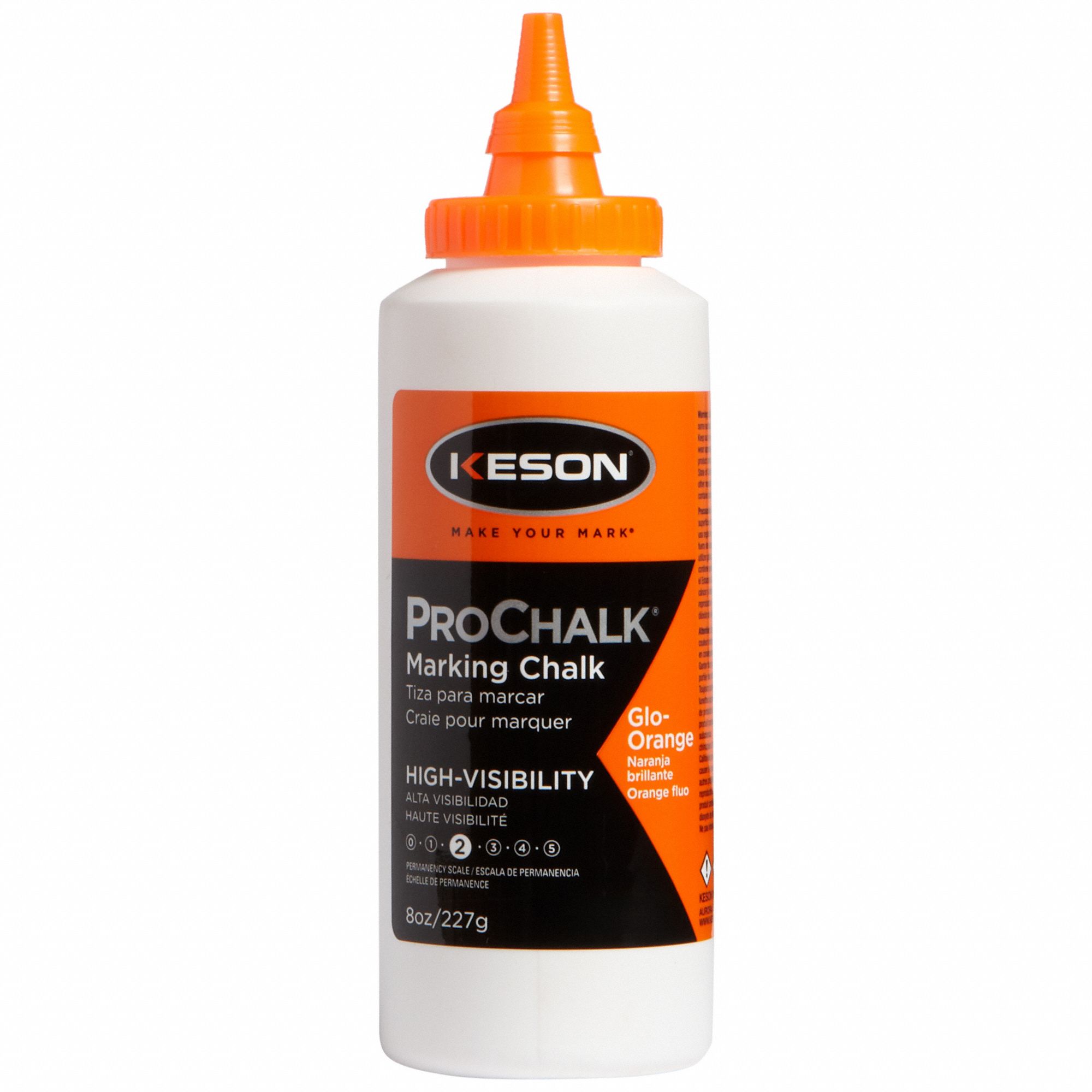 Marking Chalk: High-Visibility Orange, Semi-Permanent, 8 oz Size, Tapered Refill Tip with Cap