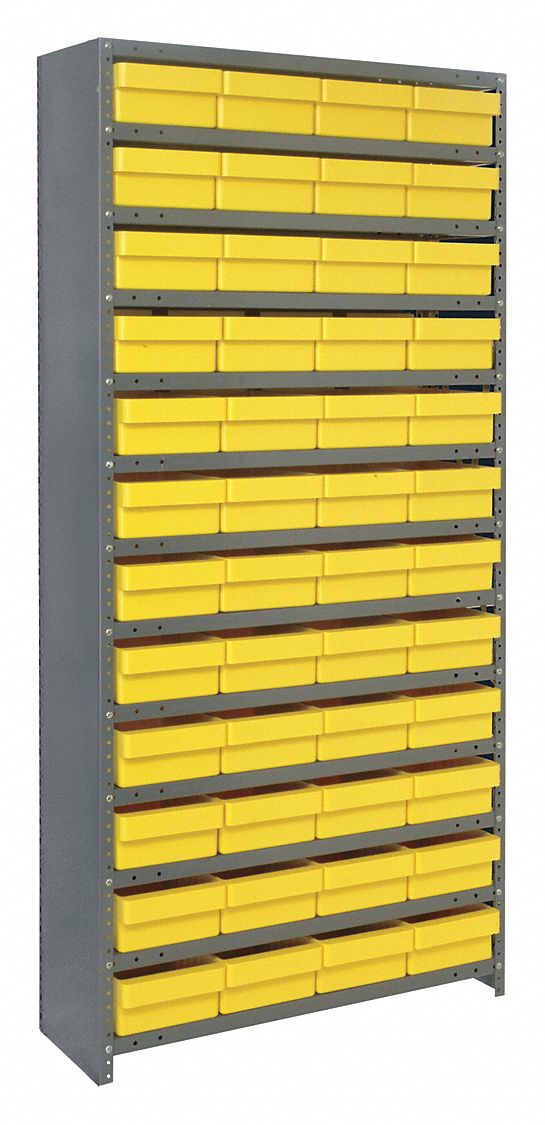 Enclosed Bin Shelving: 36 in x 18 in x 75 in, 1 Sided, 48 Bins, Closed