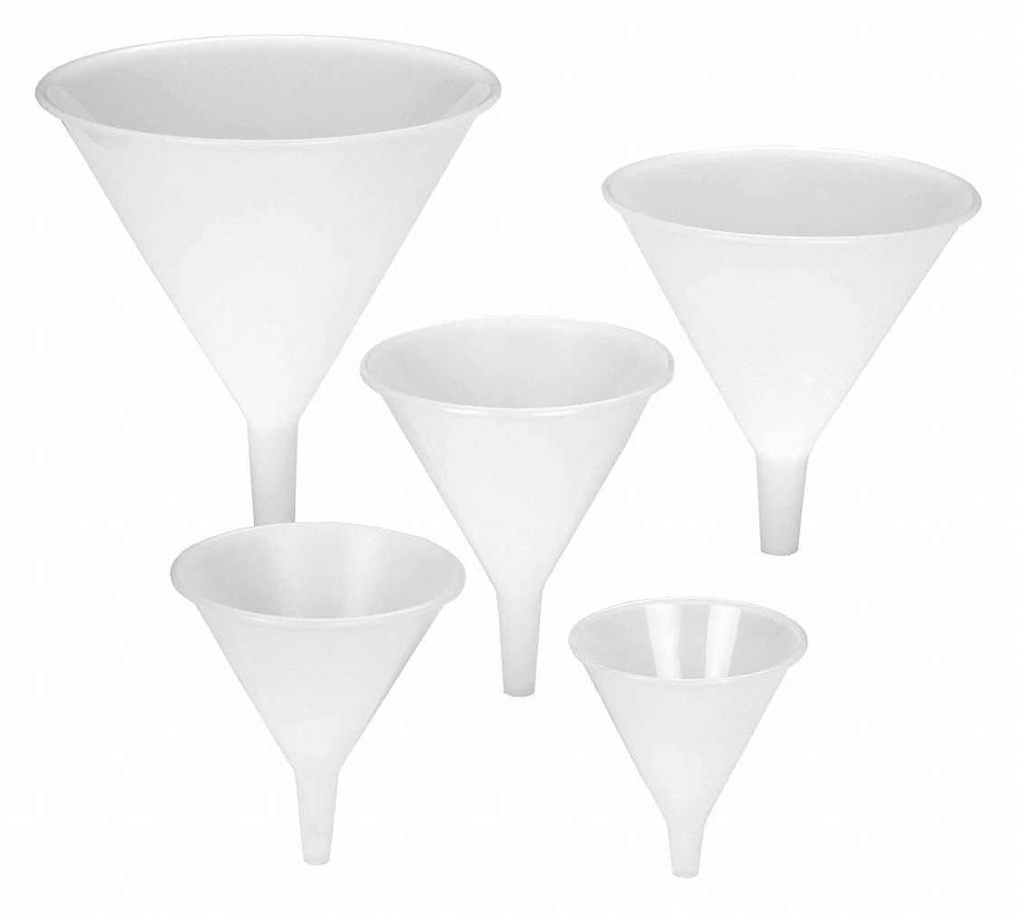 UTILITY FUNNEL SET, PLASTIC, 4 FL OZ/8 FL OZ/16 FL OZ/32 FL OZ/64 FL OZ CAPACITY, POLYPROPYLENE