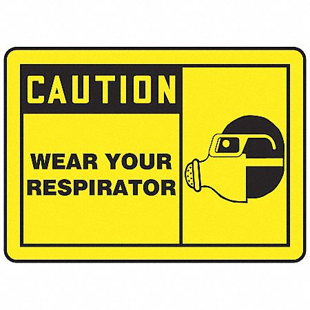 SAFETY LABEL, VINYL, ADHESIVE MOUNT, 3½ IN X 5 IN NOMINAL SIGN SIZE, 0.02 IN THICK, 5 PK, WEAR YOUR RESPIRATOR
