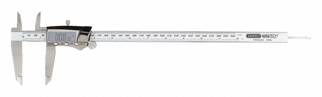 FRACTIONAL-DISPLAY DIGITAL CALIPER, 0 TO 12 IN/0 TO 305MM RANGE, STAINLESS STEEL, 4-WAY