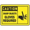 Caution: Sharp Objects Gloves Required Signs