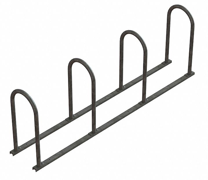Bike Rack: Extended U-Rack Rack, 8 Bikes, Galvanized, Steel, 24 in Slot Wd, 34 in Overall Ht, Silver