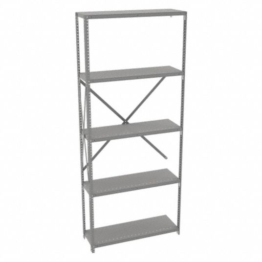 TENNSCO Metal Shelving: Add-On, Medium-Duty, 36 in x 12 in, 84 in Overall  Ht, 5 Shelves, Solid Shelf