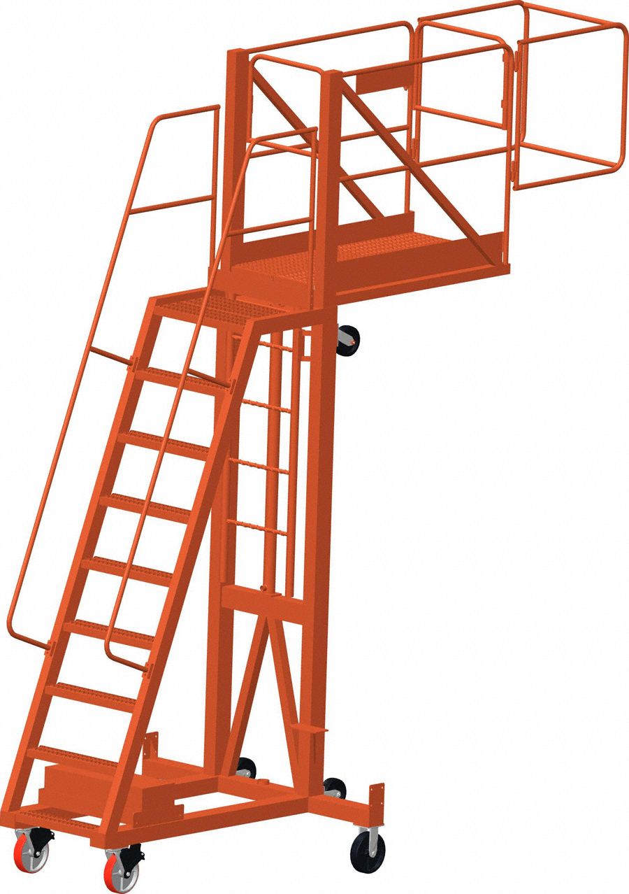 BALLYMORE Unsupported 9Step Cantilever Rolling Ladder, Serrated Step Tread, 155 in Overall