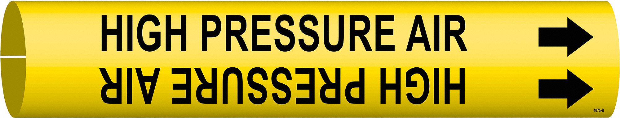 Pipe Marker: High Pressure Air, Yellow, Black, Fits 1 1/2 to 2 3/8 in Pipe O.D., 1 Pipe Markers