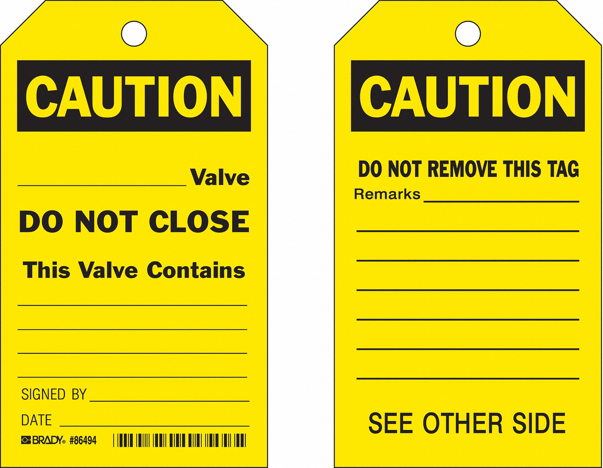 Caution Tags: Black/Yellow, Cable Tie, 10 Tags, Lockout Tagout, English, Write on Surface, 10 PK