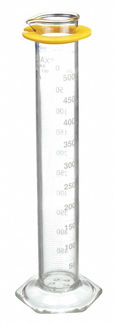 Graduated Cylinder: 500 mL Capacity - mL, 16.9 fl oz Capacity - oz, 5 mL Graduation Increments - mL