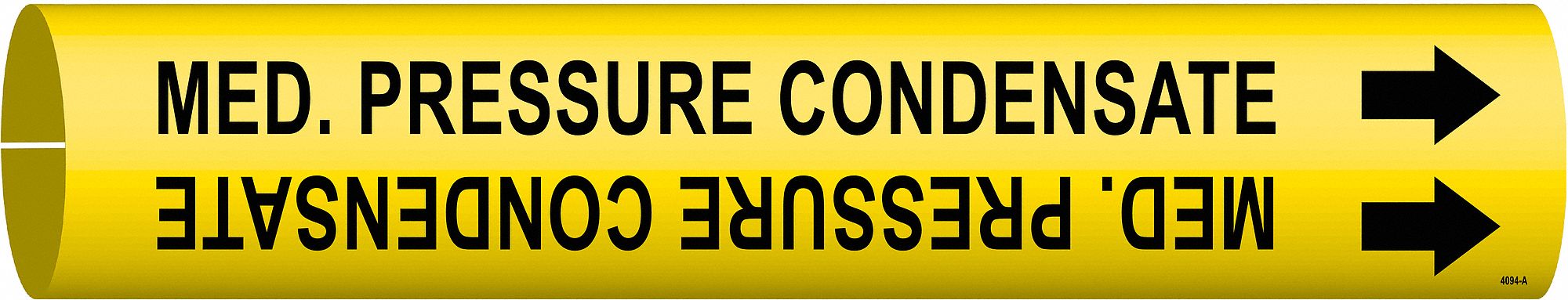 Pipe Marker: Med. Pressure Condensate, Yellow, Black, Fits 3/4 to 1 3/8 in Pipe O.D., 1 Pipe Markers