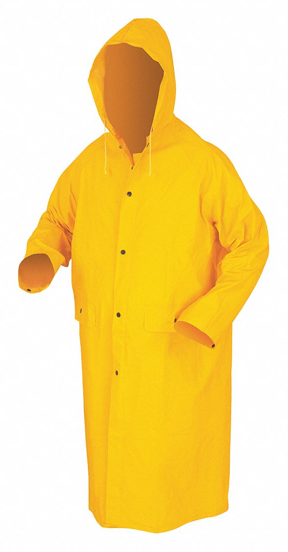 MCR SAFETY, L, Yellow, Rain Coat with Detachable Hood - 8UKT9