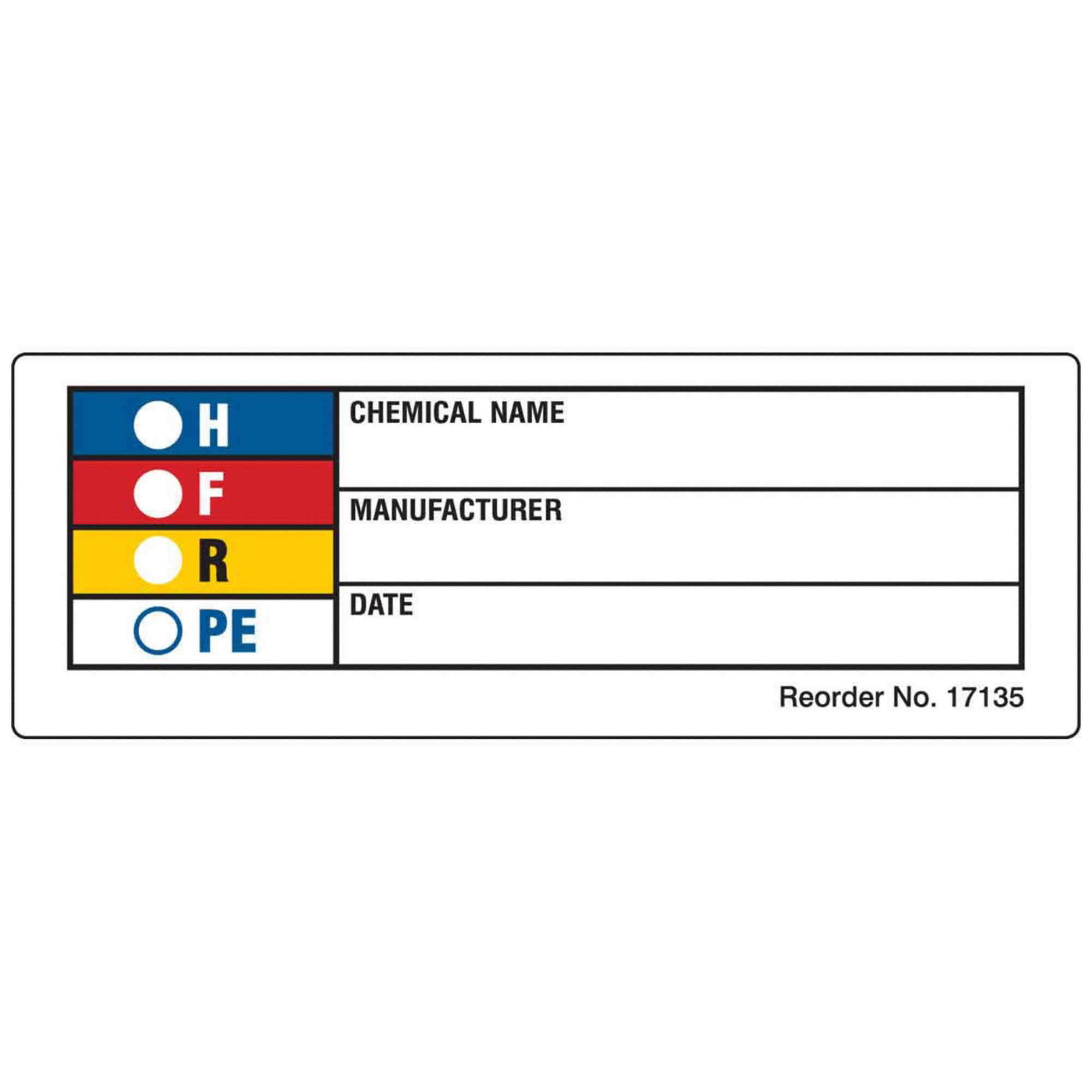HMIG Label: 1 1/8 in Ht, 3 1/8 in Wd, Polystyrene, Adhesive, 3 1/8 in x 1 1/8 in, 1, 000 PK