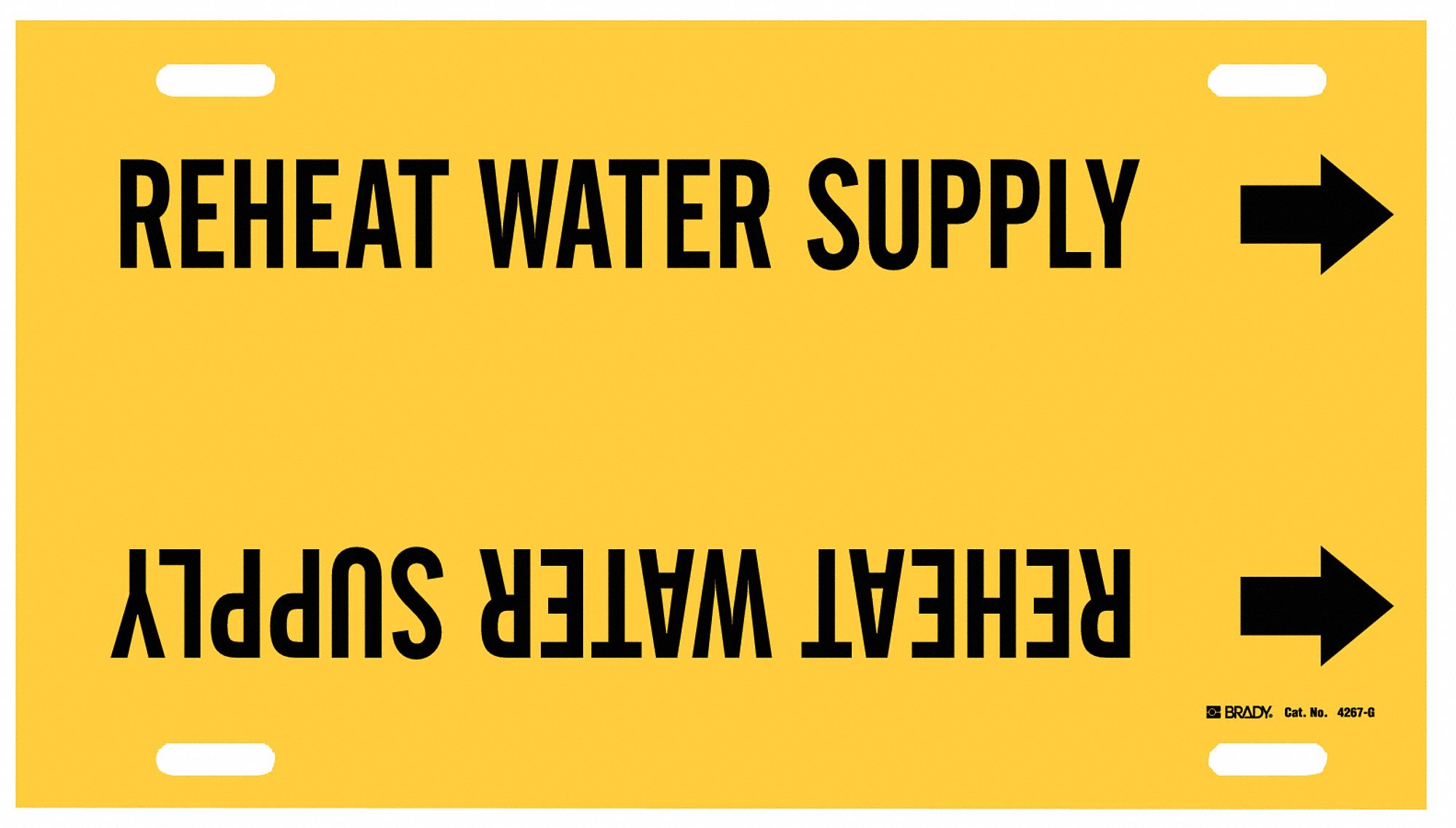 Pipe Marker: Reheat Water Supply, Yellow, Black, Fits 8 to 9 7/8 in Pipe O.D., 1 Pipe Markers