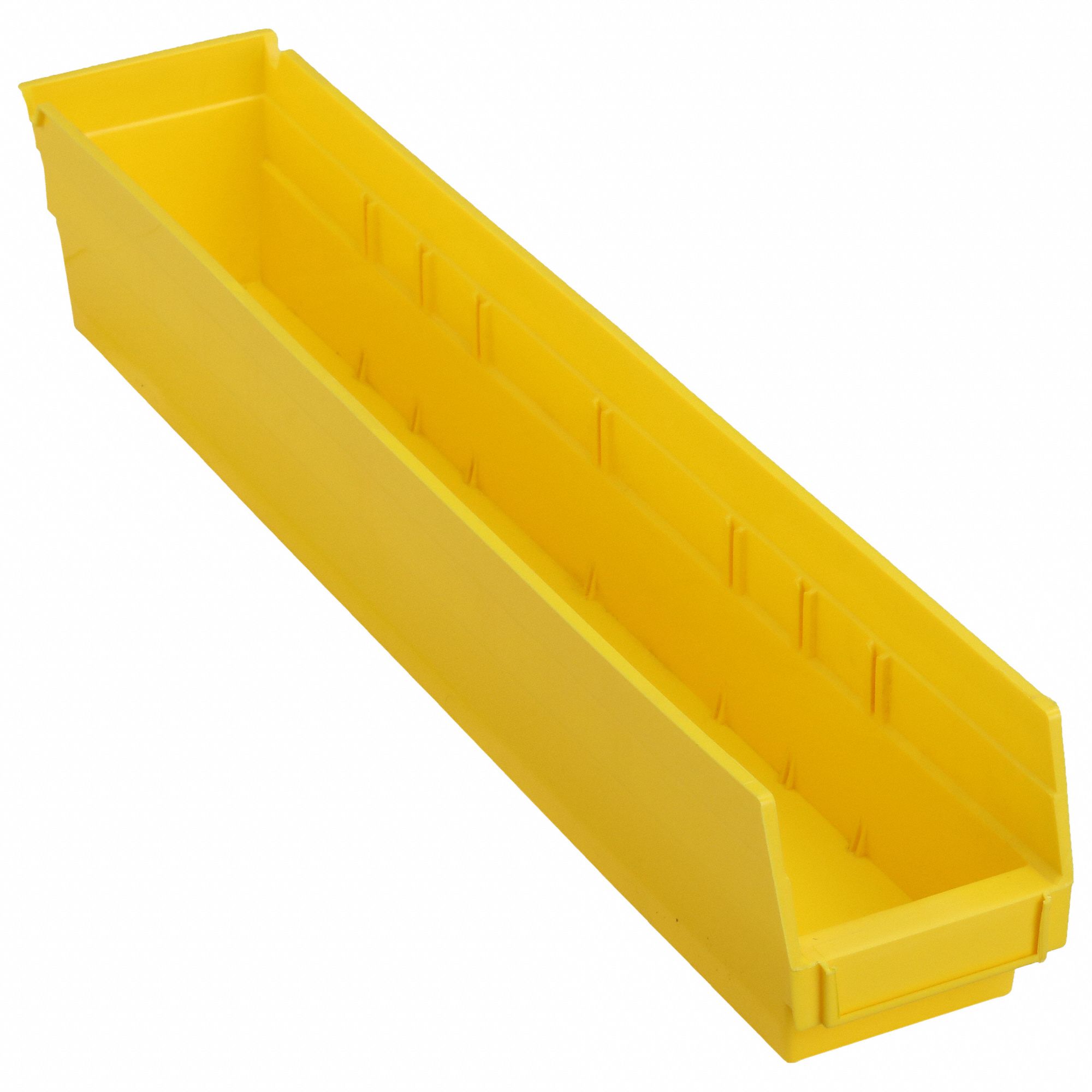 Shelf Bin: 23 5/8 in Overall Lg, 4 1/8 in x 4 in, Yellow, Nesting Capable