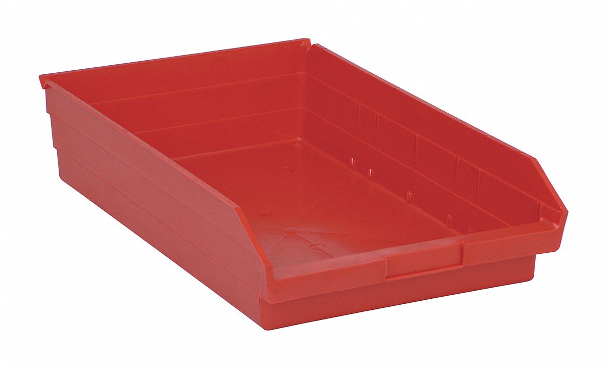 Shelf Bin: 17 7/8 in Overall Lg, 11 1/8 in x 4 in, Red, Nesting Capable