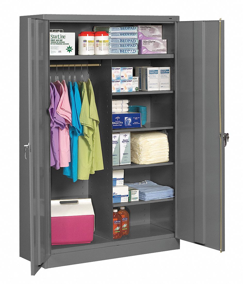 STORAGE CABINET, 48 IN X 18 IN X 78 IN, 5 SHELVES, SWING HANDLE/KEYED, 20 GA PANEL, ADJUSTABLE