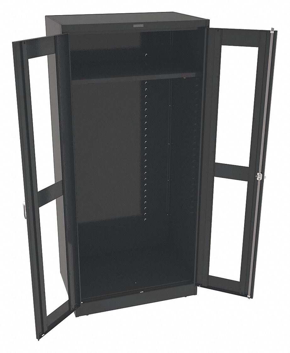 STORAGE CABINET, 36 X 24 X 78 IN, 1 ADJUSTABLE SHELF, SWING HANDLE/KEYED, LEVELING, BLACK