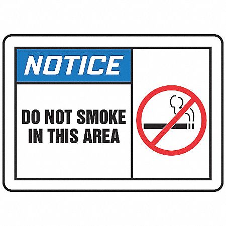 SAFETY LABEL, VINYL, ADHESIVE MOUNT, 3½ IN X 5 IN NOMINAL SIGN SIZE, 0.02 IN THICK, 5 PK, DO NOT SMOKE IN THIS AREA