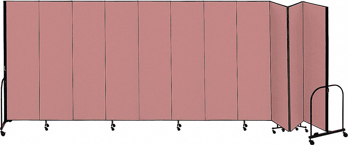 Room Divider: 11 Panels, Opaque, Rose Panel, 48 in Overall Ht, 245 in Overall Wd, Folding
