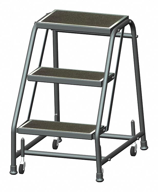 Step Stool: 2.4 ft Overall Ht, 450 lb Load Cap, 3 Steps, Steel, 2.4 ft Standing Ht