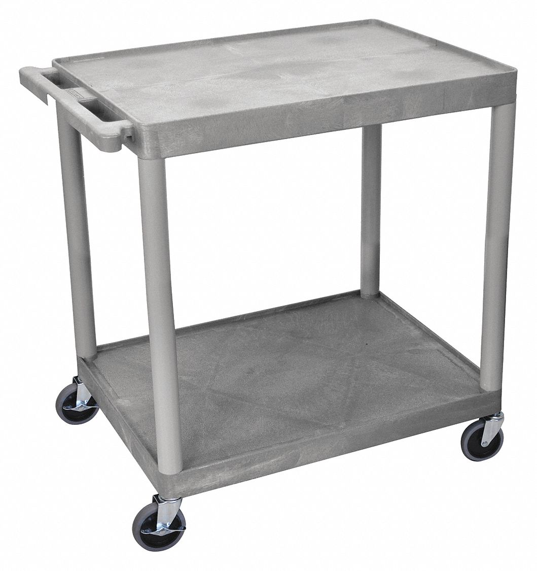 Utility Cart with Lipped Plastic Shelves: 400 lb Load Capacity, 32 in x 24 in, Gray