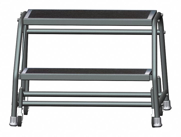 Step Stool: 1.6 ft Overall Ht, 450 lb Load Cap, 2 Steps, Steel, 2.4 ft Standing Ht