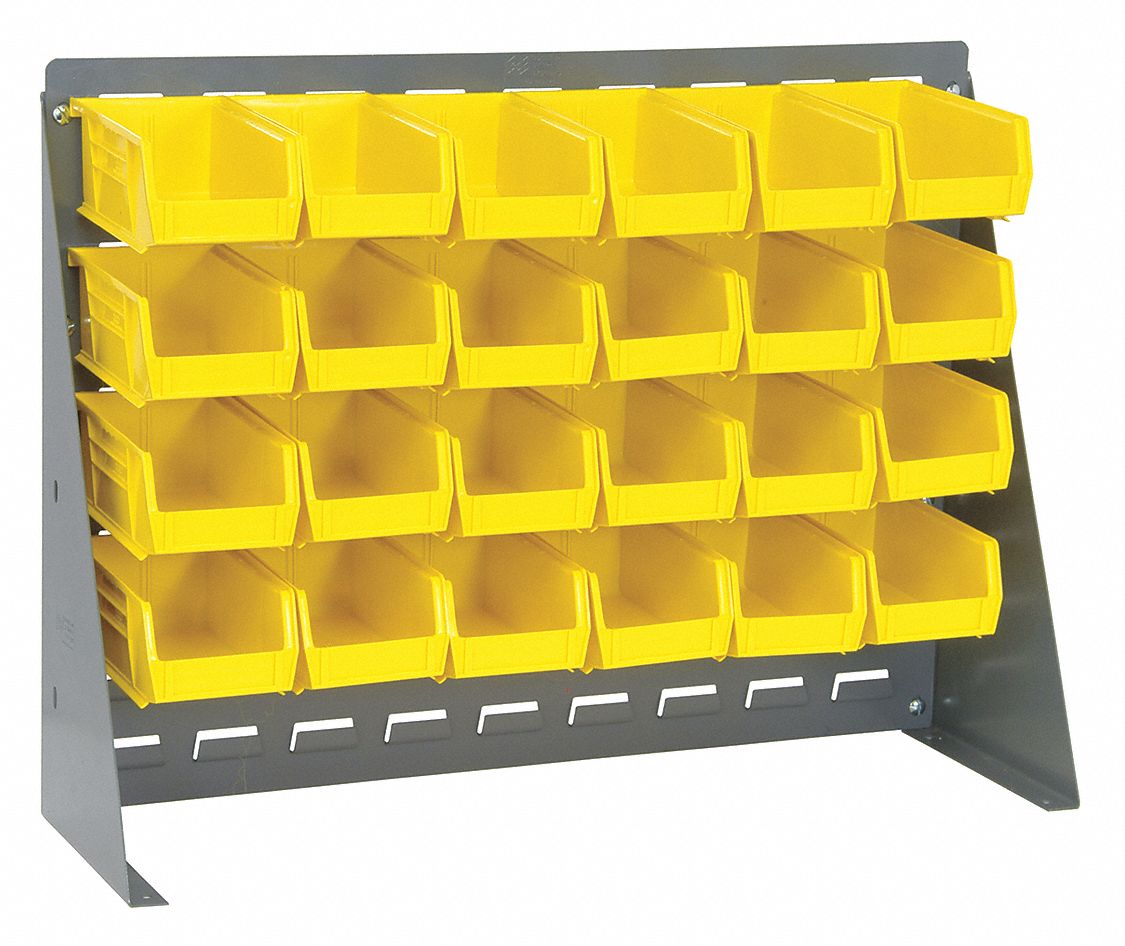 Louvered Bench Rack: 21 in x 27 in x 1/4 in, 1 Sides, 24 Bins, Gray