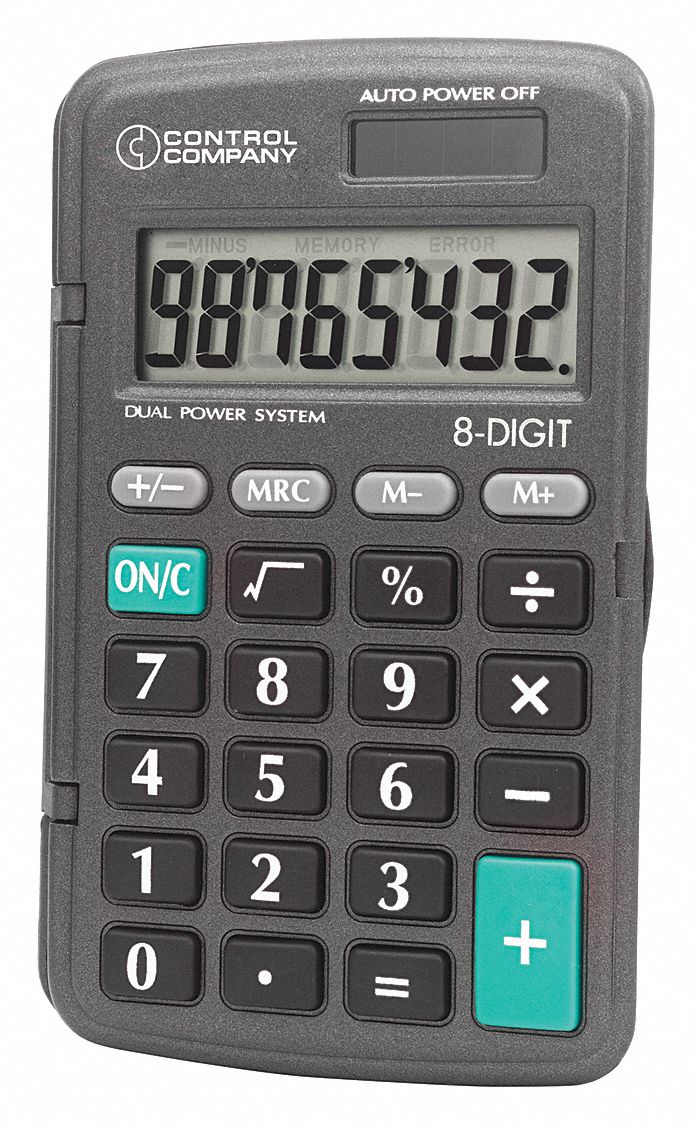 Calculator: Portable, 8, LCD, 1/2 in H x 2 1/2 in W