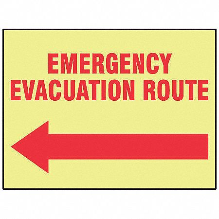 Evacuation Route Sign,10 x 14In,R/YEL
