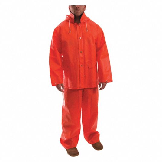 TINGLEY 2-Piece Rainsuit: 2-Piece Rain Suit with Hooded Jacket and Bib  Overalls, Orange, 3XL, PVC