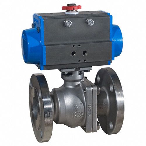 Pneumatically Actuated Two-Way Ball Valve: 1 1/2 in, Stainless Steel, Double-Acting
