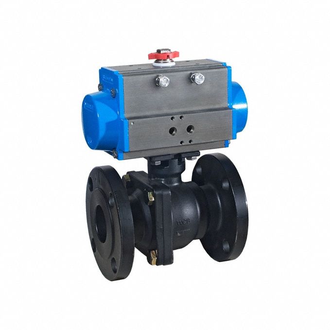 Pneumatically Actuated Two-Way Ball Valve: 1 1/2 in Size, Carbon Steel, Flange x Flange