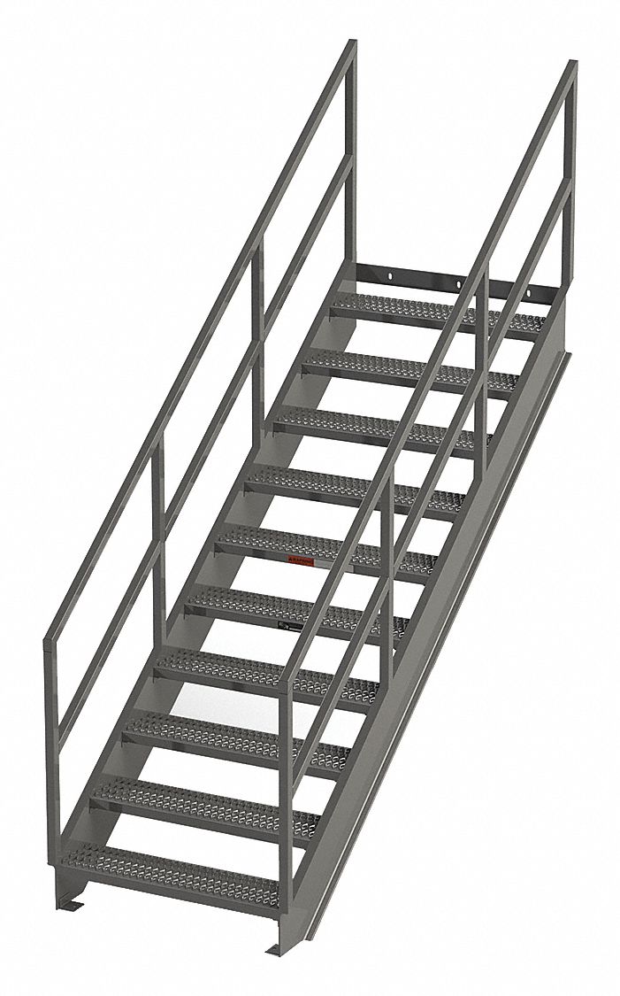 Portable Stairs: 9.9 ft Overall Ht, Steel, 500 lb Load Capacity - Max, Serrated