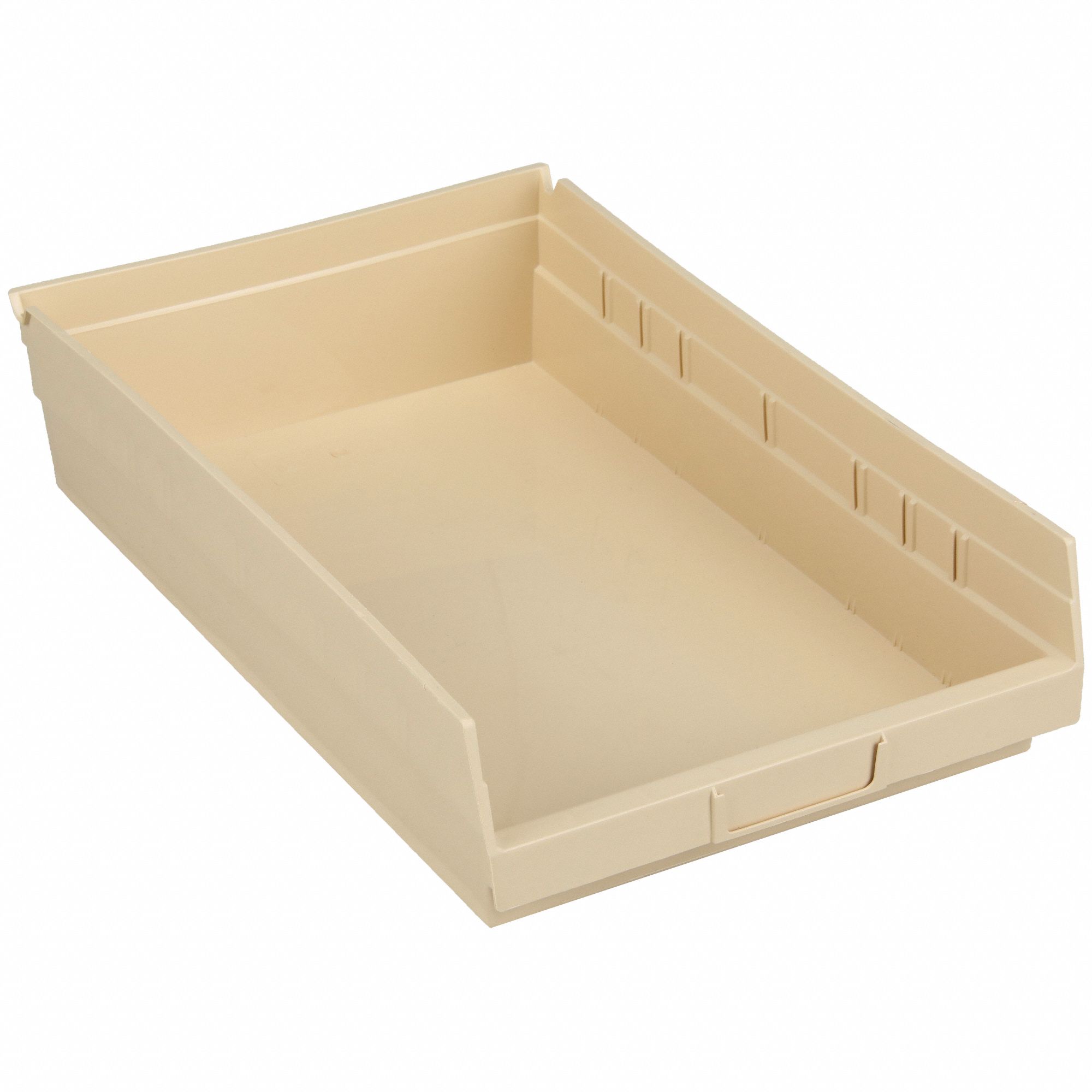 Shelf Bin: 17 7/8 in Overall Lg, 11 1/8 in x 4 in, Beige, Nesting Capable