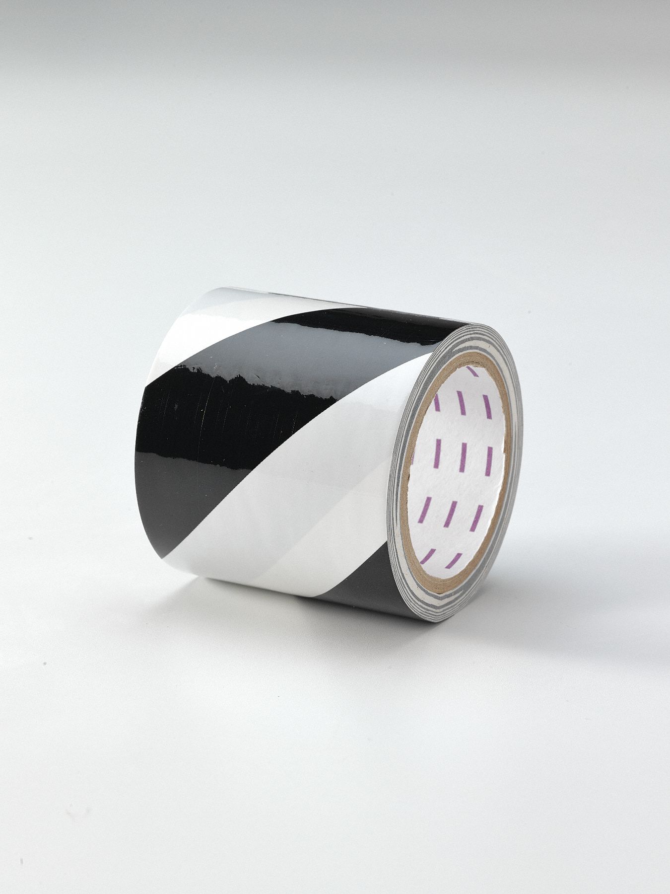 Floor Marking Tape: Gen Purpose, Striped, Black/White, 4 in x 54 ft, 7 mil Tape Thick