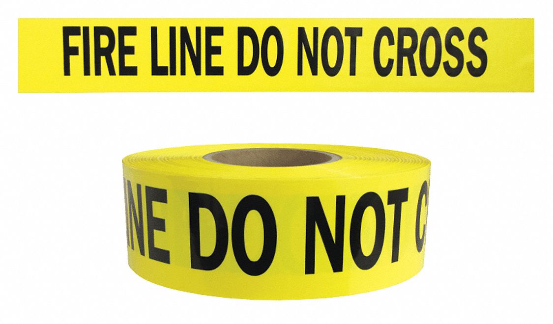 PRESCO PRODUCTS CO Barricade Tape, Yellow, 3 in x 1,000 ft, Fire Line