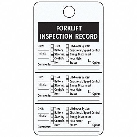 Tag: Forklift, 3 in Wd, 4 1/4 in Ht, White, Aluminum, 0.02 in Thick, Rectangle, English, 25 PK