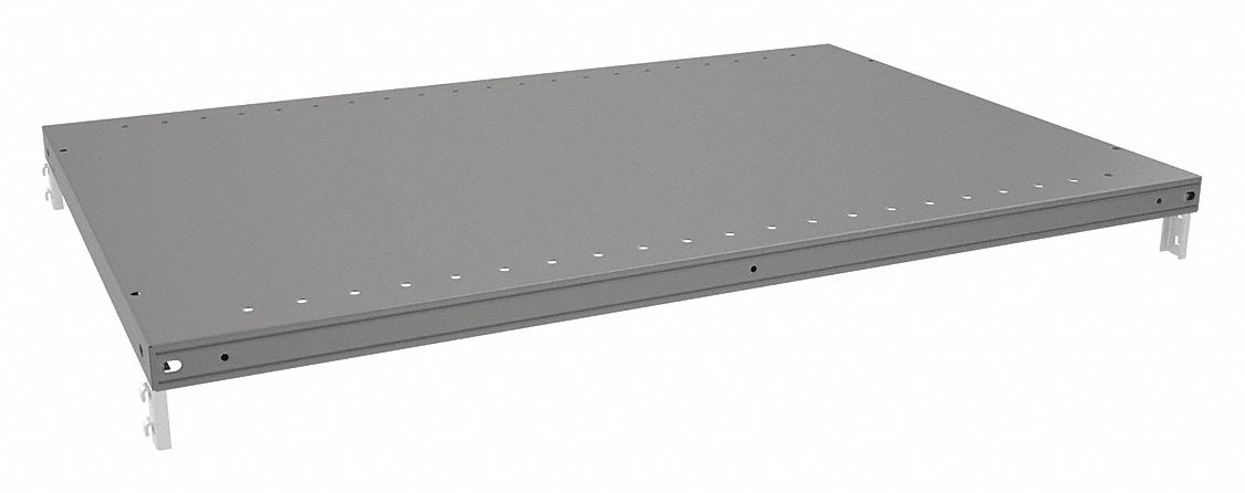 Shelf: 36 in Overall Wd, 24 in Overall Dp, Solid Shelf, 20 ga, Gray, 800 lb Shelf Capacity