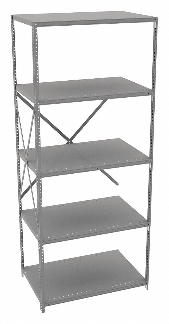 Metal Shelving: Add-On, Medium-Duty, 36 in x 24 in, 84 in Overall Ht, 5 Shelves, Solid Shelf