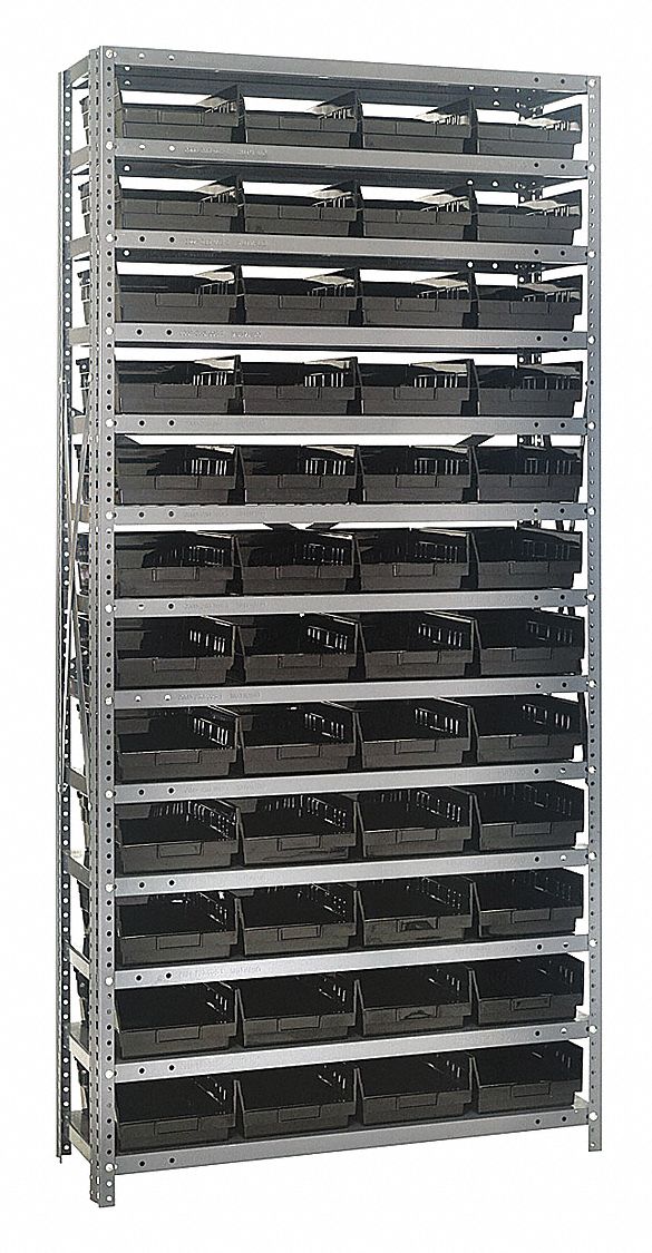 Bin Shelving: 36 in x 12 in x 75 in, 1 Sided, 48 Bins, Open, Shelf Bin