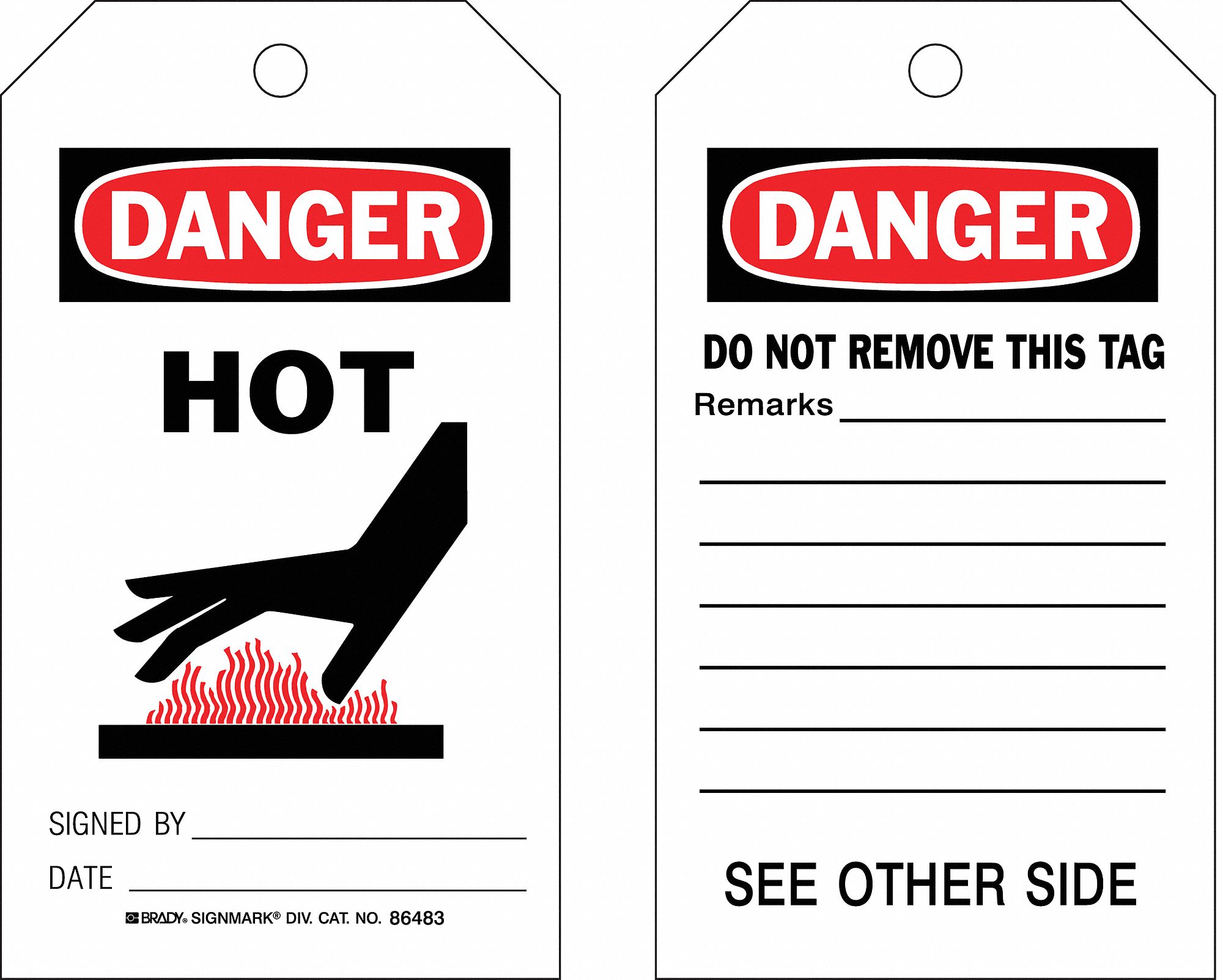 Danger Tags: Black/Red/White, Cable Tie, 10 Tags, Hot, 10 PK