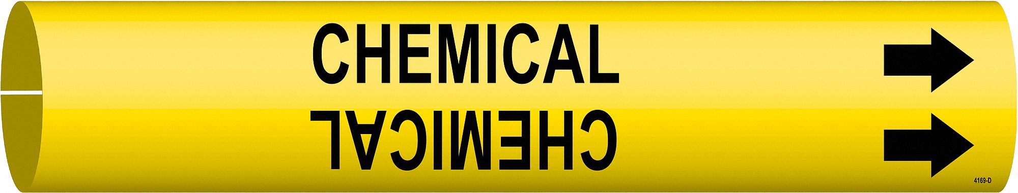Pipe Marker: Chemical, Yellow, Black, Fits 4 to 6 in Pipe O.D., 1 Pipe Markers, With Arrows