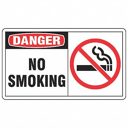 SAFETY LABEL, VINYL, ADHESIVE MOUNT, 3½ IN X 5 IN NOMINAL SIGN SIZE, 0.02 IN THICK, 5 PK, NO SMOKING