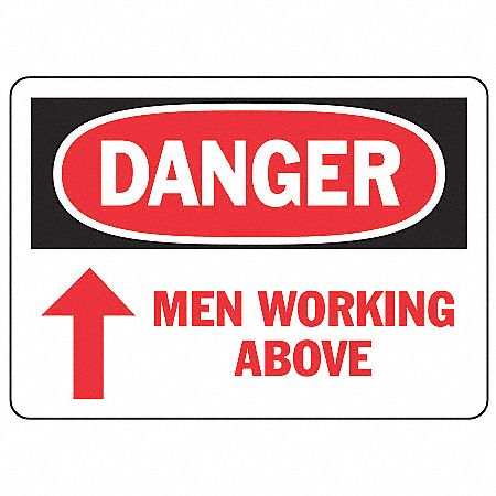 DANGER SIGN, PLASTIC, 10 IN WIDTH, 7 IN HEIGHT, WHITE, WITH MOUNTING HOLES