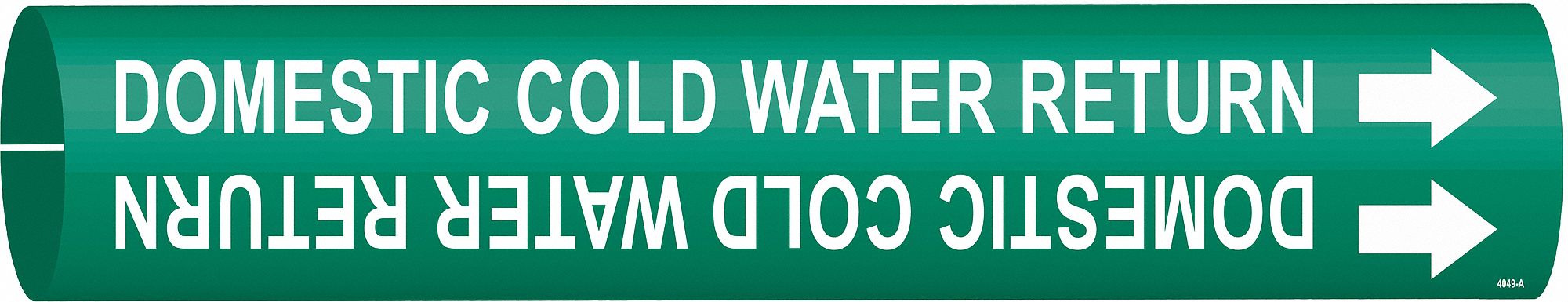 Pipe Marker: Domestic Cold Water Return, Green, White, Fits 3/4 to 1 3/8 in Pipe O.D., With Arrows