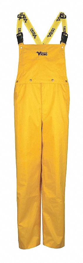 JOURNEYMAN RAIN BIB PANTS, 420D, 100% NYLON, 2XL, YELLOW, 33 X 42, ZIPPER